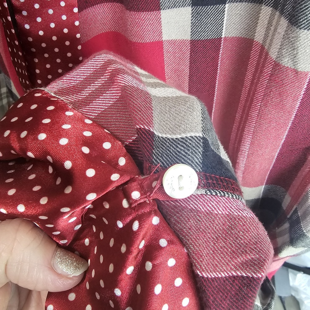 Aerie Womens Red Plaid Pajama Pants Polka Dot Trim Button Tab Cuffs Small Bird - Picture 7 of 11